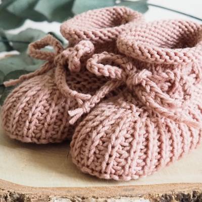altrosa Babyschuhe, 3-6 Monate, gestrickt, aus Wolle, in Patentmuster