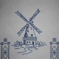 bestickter Vintage Vorhang für Küchenregal Windmühle Bild 2