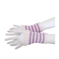 Pulswärmer 100 % Merino-Wolle handgestrickt cremeweiß hell-lila gestreift - Damen - Einheitsgröße - Modell 55 Bild 1