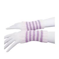 Pulswärmer 100 % Merino-Wolle handgestrickt cremeweiß hell-lila gestreift - Damen - Einheitsgröße - Modell 55 Bild 2