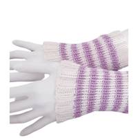 Pulswärmer 100 % Merino-Wolle handgestrickt cremeweiß hell-lila gestreift - Damen - Einheitsgröße - Modell 55 Bild 4