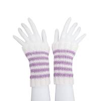 Pulswärmer 100 % Merino-Wolle handgestrickt cremeweiß hell-lila gestreift - Damen - Einheitsgröße - Modell 55 Bild 5