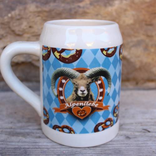 Bierkrug Bier Krug Alpenliebe Steinbock Brezel Vintage