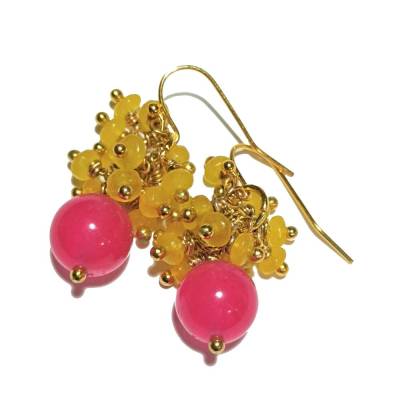 Ohrringe pink Achat mit Traube aus Quarz gelb facettiert colour blocking cluster