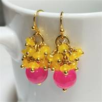 Ohrringe pink Achat mit Traube aus Quarz gelb facettiert colour blocking cluster Bild 2