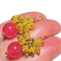 Ohrringe pink Achat mit Traube aus Quarz gelb facettiert colour blocking cluster Bild 3