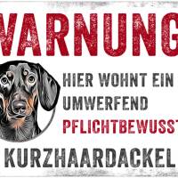 Hundeschild WARNUNG! mit Kurzhaardackel, wetterbeständiges Warnschild Bild 1