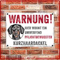 Hundeschild WARNUNG! mit Kurzhaardackel, wetterbeständiges Warnschild Bild 2