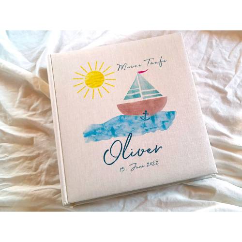 Fotoalbum echtes Leinen personalisierbar Segelboot