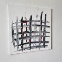Acryl Malerei auf Leinwand Weiß mit Schwarz und Rot Abstrakte Kunst Handgemalt Bild 2