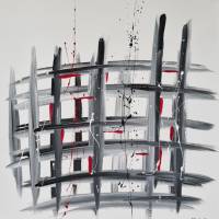 Acryl Malerei auf Leinwand Weiß mit Schwarz und Rot Abstrakte Kunst Handgemalt Bild 3