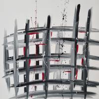 Acryl Malerei auf Leinwand Weiß mit Schwarz und Rot Abstrakte Kunst Handgemalt Bild 5
