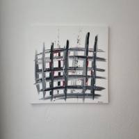 Acryl Malerei auf Leinwand Weiß mit Schwarz und Rot Abstrakte Kunst Handgemalt Bild 6