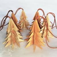 6 Origami Tannenbäume aus Faltpapier beige-braun-gelb Weihnachten, Advent, Fest, Anhänger Bild 1