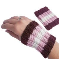 Pulswärmer 100 % Merino-Wolle handgestrickt braun, rosa, weiß gestreift - Damen - Einheitsgröße - Modell 47 Bild 1