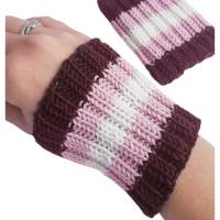 Pulswärmer 100 % Merino-Wolle handgestrickt braun, rosa, weiß gestreift - Damen - Einheitsgröße - Modell 47 Bild 2