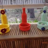 wunderschönes gehäkeltes/gestricktes Set Vase und Körbchen Bild 4