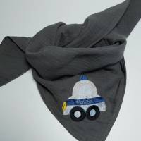 Kinder Musselin Tuch Halstuch Dreieckstuch anthrazit aus Musselin, bestickt mit Polizei Bild 2