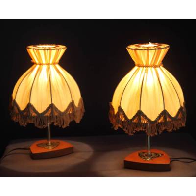 Paar Vintage Nachttisch Lampen mit Fransen