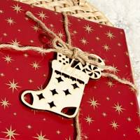 Weihnachtsbaumschmuck, Geschenke Anhänger Holz mit Wunschgravur - Motiv Stiefel Bild 1