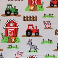 14,30 EUR/m Jersey Bauernhof Traktor Tiere auf hellgrau Baumwolljersey Bild 1