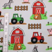 14,30 EUR/m Jersey Bauernhof Traktor Tiere auf hellgrau Baumwolljersey Bild 10