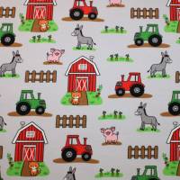 14,30 EUR/m Jersey Bauernhof Traktor Tiere auf hellgrau Baumwolljersey Bild 3
