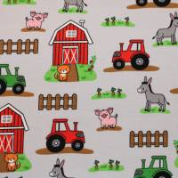 14,30 EUR/m Jersey Bauernhof Traktor Tiere auf hellgrau Baumwolljersey Bild 4