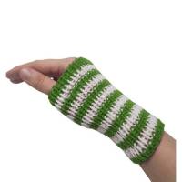 Pulswärmer handgestrickt grün weiß gestreift - Damen - Einheitsgröße - Modell 19 Bild 2