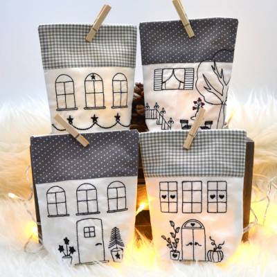 ITH 15x22cm Lichterbeutel Stickdatei Haus Häuser SET