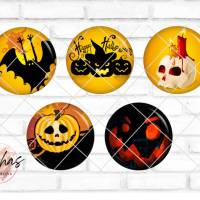 Glas Cabochon mit Motiv Halloween, Kürbis, Geister, Fledermaus, Fotocabochon, Handmade Cabochon, verschiedene Größen Bild 1