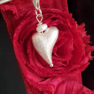 Charms Anhänger Herz Silber, mit Perle und Karabiner zum Einhängen Bild 8