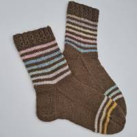 Gestrickte Socken in Braun mit dezenten Glitzer Streifen, Gr. 40/41, handgestrickt, la piccola Antonella Bild 5