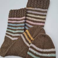 Gestrickte Socken in Braun mit dezenten Glitzer Streifen, Gr. 40/41, handgestrickt, la piccola Antonella Bild 7