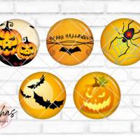 Glas Cabochon mit Motiv Halloween, Kürbis, Geister, Fledermaus, Spinne, Fotocabochon, Handmade Cabochon Bild 1