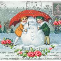 Reispapier - Motiv Strohseide - A4 - Decoupage - Vintage - Weihnachten - Schneemann - Winter- 19553 Bild 1