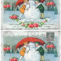 Reispapier - Motiv Strohseide - A4 - Decoupage - Vintage - Weihnachten - Schneemann - Winter- 19553 Bild 2