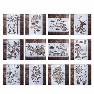 Blumen Bäume Meer Panda Schablonen Set 12St Scrapbooking Stencil DIY Druck Karten Bild 1