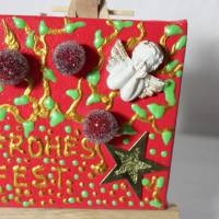 Minibild FROHES FEST , kleine Collage Weihnachtsdeko mit Engel aus Polyresin, nette Tischdeko oder Gastgeschenk Bild 1