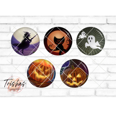 Glas Cabochon mit Motiv Halloween, Kürbis, Geister, Fledermaus, Spinne, Fotocabochon, Handmade Cabochon