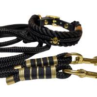 Leine Halsband Set verstellbar, für kleine Hunde, schwarz, gold, mit Totenkopf, ab 20 cm Halsumfang Bild 3