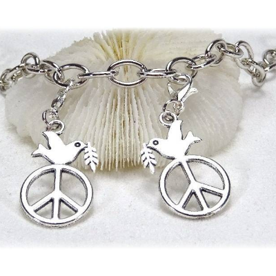 Charm  Peace Friedenstaube Ölzweig, Anhänger mit Karabiner für Bettelarmband, by BuntMixxDESIGN