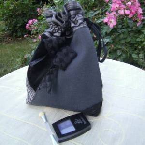 Tasche ,  Schmucktasche grau schwarz , Patchworktasche für Make up , Universaltasche Bild 5