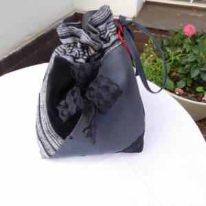 Tasche ,  Schmucktasche grau schwarz , Patchworktasche für Make up , Universaltasche Bild 6