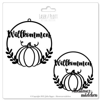 "Willkommen" im Kürbiskranz Plotterdateien Laserdateien