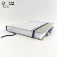 Notizbuch, hellgrau blau, Stiftschlaufe, DIN A5, 150 Blatt, Grubentuch Unikat Bild 3