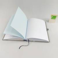 Notizbuch, hellgrau blau, Stiftschlaufe, DIN A5, 150 Blatt, Grubentuch Unikat Bild 5