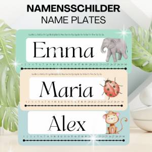 Namensschilder für die Grundschule für Lehrer, zum Basteln, PDF zum Ausdrucken, personalisierter Name mit Tiermotiv Bild 1