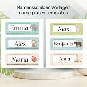 Namensschilder für die Grundschule für Lehrer, zum Basteln, PDF zum Ausdrucken, personalisierter Name mit Tiermotiv Bild 2