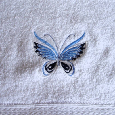 Gästehandtuch Blue Butterfly in weiß bestickt von Hobbyhaus